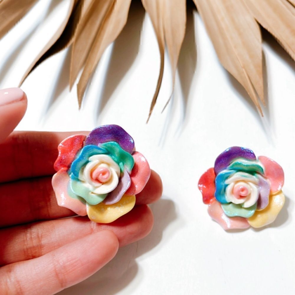 Flower statement earrings S458 - Picture 3 of 3